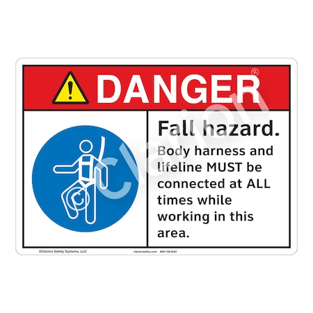 Danger Fall Hazard Sign (F1254-)|Weatherable Polyester 18" X 12" Self Adhesive Back|ANSI Signs|Sign for Warehouses, Manufacturing, Factories, Construction Area, Workplace, Laboratory